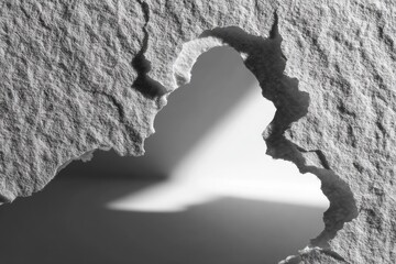 Cracked stone wall, light-filled hole