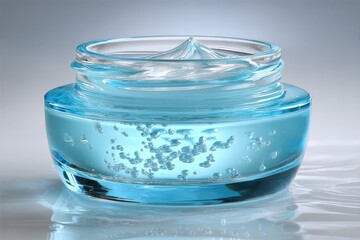 Clear light-blue cosmetic jar, cream