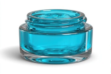 Translucent teal glass jar, clear lid, empty