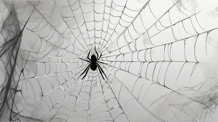 Obraz premium Spider web black and white vector illustration