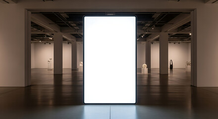 Empty Digital Screen Mockup In Contemporary Exhibition Room