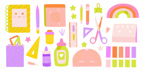 Cute and colorful stationery set with notebook pen scissors and rainbow