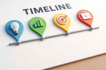 Colorful abstract timeline infographic with business icons including light bulb, chart, target, and briefcase on white background. Ai generative. Ai generative
