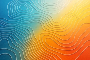 Abstract topographic contour map with flowing lines in warm orange and cool blue gradient background, showcasing creative light design style. Ai generative