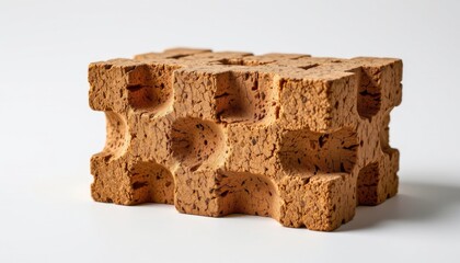 high quality visualization of a cork composite construction brick, highlighted with natural matte coating, styled in hexagonal honeycomb design, and offering lightweight modular assembly
