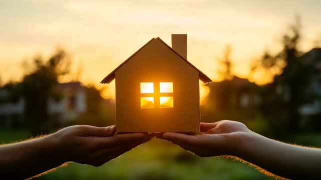 Dream home concept with glowing sunset light
