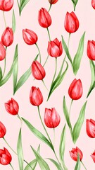 Obraz premium Watercolor tulips on a light pink background