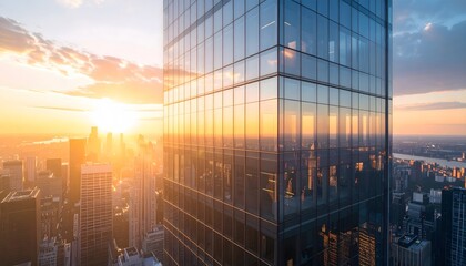 Golden Hour Reflection: Skyscraper Facade at Sunset