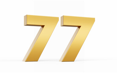 3D Golden number 77 Seventy seven isolated on white background, 3d illustration