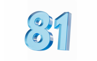 3d Glossy Blue number 81 Eighty one isolated on white background. 3d illustration
