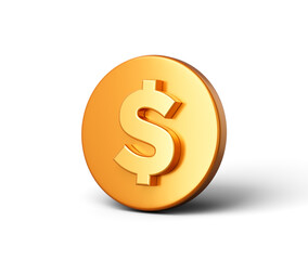 3d Golden circular button with a white dollar symbol in the center. 3D Illustration.