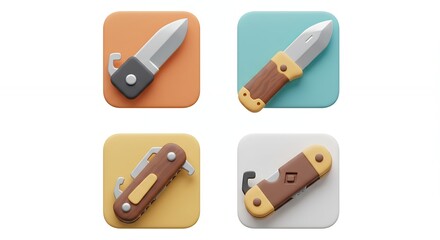 Four pocket knife icons flat design illustration