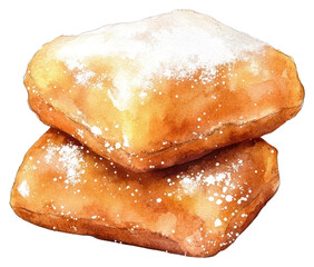 PNG Beignets dessert illustration watercolor.
