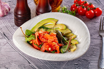 Dietary salad with salmon and avocado