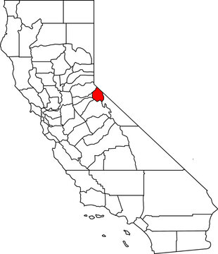 Map of California highlighting Alpine County. Ideal for projects on its rugged Sierra Nevada terrain, hiking trails, and key landmarks like Ebbetts Pass and Markleeville.