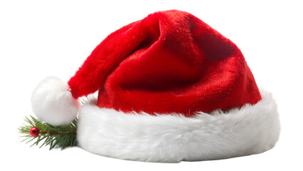 Festive Red Santa Hat with White Fur Trim on Transparent Background