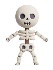 A playful skeleton figure with a round head, wide eyes, and jointed limbs, designed in a cartoonish style.