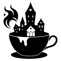 halloween castle in a cup of tea vector illustration