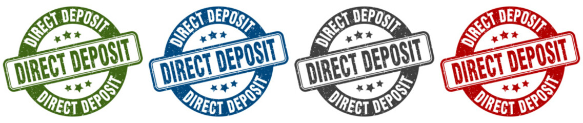 direct deposit stamp. direct deposit round stamp set isolated on white background