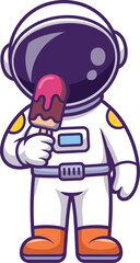 Cartoon astronaut holding melting popsicle — whimsical space character for sci-fi, dessert fusion, summer treats, and cosmic lifestyle themes