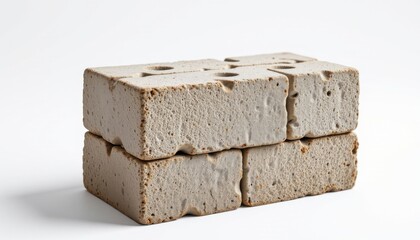 high quality visualization of a flax fiber concrete construction brick, highlighted with natural matte coating, styled in spiral inspired block, and offering stackable alignment locks