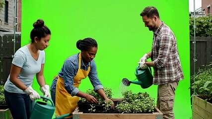 Community gardening initiative where individuals collaborate on growing vegetables and plants as part of an urban sustainability project.