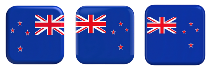 3D Plastic Style New Zealand Flag Icon on Transparent Background with Rounded Corner and Distinct Blue and Red Color Palette