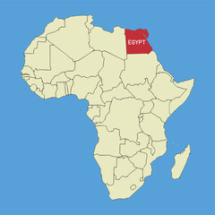 Vector map of Egypt, silhouette illustration of vector map isolated on map of Africa. African continent state