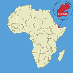Fototapeta premium Vector map of Djibouti, silhouette illustration of vector map isolated on map of Africa. African continent state