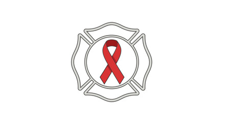 Awareness Ribbon Emblem Inside a Simplified Fire Department Badge Symbolizing Support for Firefighters and Fire Safety Campaigns, Suitable for Charity, Community, and Emergency Services Promotions