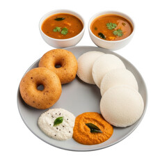 Delicious south indian breakfast platter with idli sambar vada and chutney transparent background