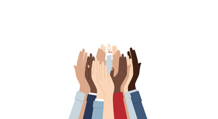 Diverse Group of Hands Raised Together in Unity and Support, Symbolizing Collaboration, Teamwork, Diversity, Inclusion, and Community Spirit in a Positive, Empowering Concept for Business or Social