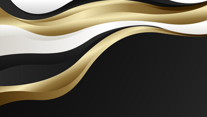 Obraz premium Abstract luxury metallic wave background with black, white and gold colors. Suitable for templates, banners, covers, sales, business, events, awards, web pages and more