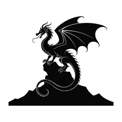 Majestic silhouette of a fierce dragon perched on a rocky outcrop