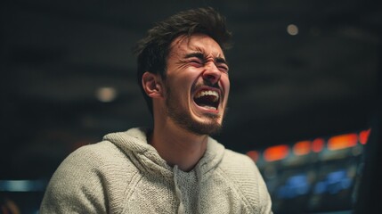 Pure, Unfiltered Emotion: A close-up shot captures a man's raw, authentic expression of intense emotion.  The photograph offers a captivating glimpse into the depths of human experience. 
