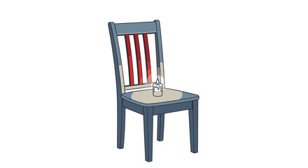 Obraz premium Stylish Modern Blue Wooden Chair with Red and White Striped Backrest Designed for Comfortable Seating and Elegant Interior Decoration, Perfect for Homes, Offices, and Cafés