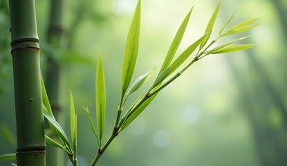 green bamboo forest, leaves, nature, 32K Resolution