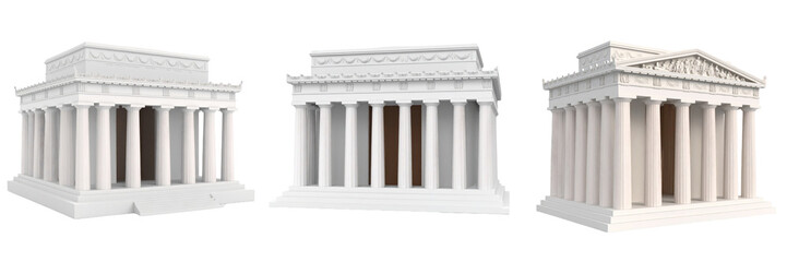 Obraz premium 3D Plastic Style Lincoln Memorial Icon Isolated on Transparent Background Depicting Classical Architecture With White Stone Columns and Detailing