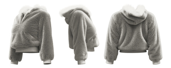Realistic 3D depiction of cozy fleece hoodie in neutral tones © puruan