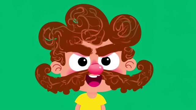 Grumpy Gus's Green Screen Antics: Animated Character with Big Mustache and Curly Hair