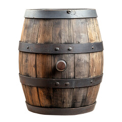 Obraz premium Rustic wooden barrel vintage storage container isolated on transparent background