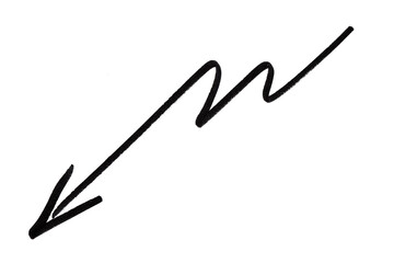 Black curved arrow icon, hand drawn line, use in infographics, business and industry, transparent background.