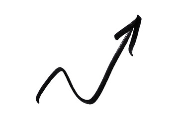 Black curved arrow icon, hand drawn line, use in infographics, business and industry, transparent background.