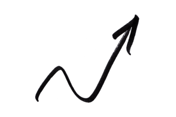 Black curved arrow icon, hand drawn line, use in infographics, business and industry, transparent background.