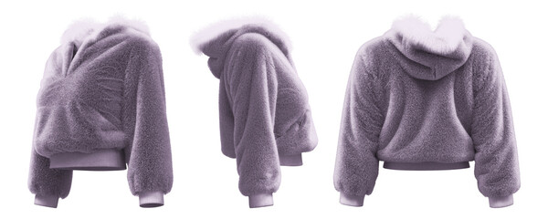 Realistic 3D design of cozy gray fleece hoodie in multiple views © puruan
