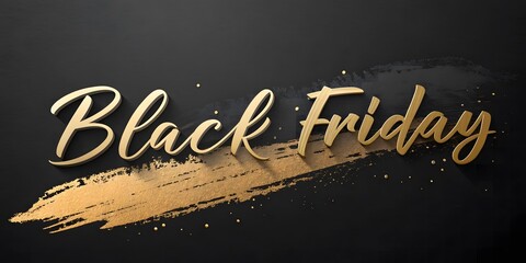 Elegant Black Friday Advertisement with Golden Script and Splatter Design on a Dark Background for a Luxurious Feel