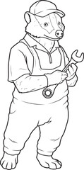 Badger Mechanic Wrench Animal Vector Graphic Art Illustration