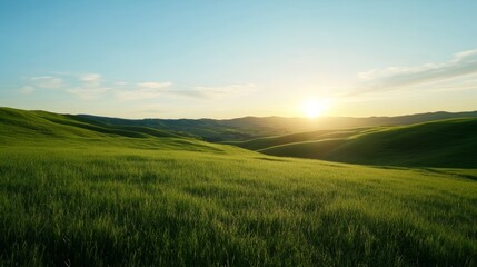 Obraz premium Sunrise over rolling hills nature scene landscape photography tranquil environment wide angle view peaceful serenity