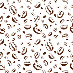 Brown coffee beans isolated on white background. coffee Seamless Pattern Vector