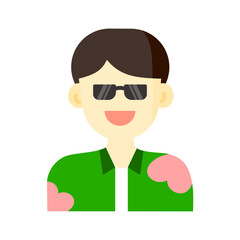 Man wear sunglass on white background.